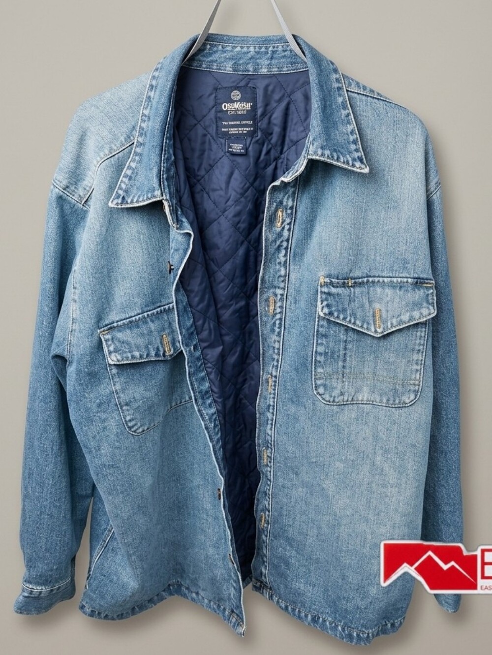 ​Vintage OshKosh B'gosh Denim Chore Coat Barn Jacket Men's XL Quilted Nylon Line